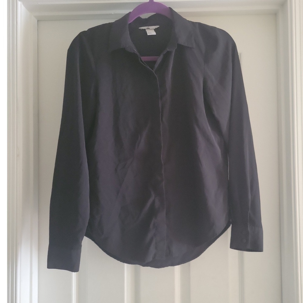 HM Womens Black Long Sleeve Hidden Button Down Shirt Size 0 Office Professional